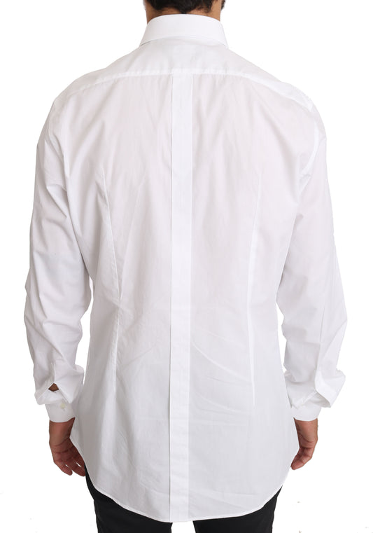 White Cotton GOLD Dress Shirt-Dolce & Gabbana-LabelTerrace.com