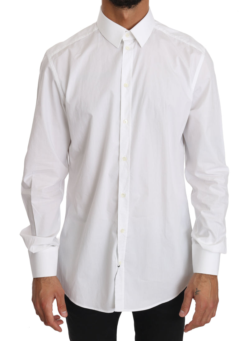 White Cotton GOLD Dress Shirt-Dolce & Gabbana-LabelTerrace.com