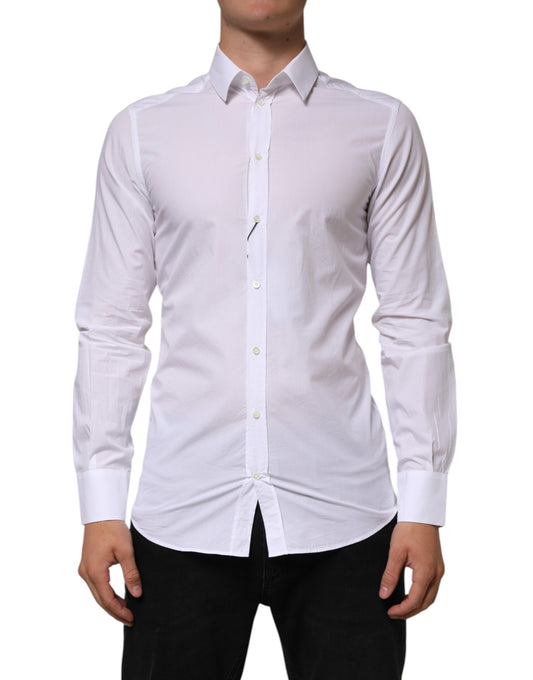 White Cotton GOLD Formal Men Longsleeves Shirt-Dolce & Gabbana-LabelTerrace.com
