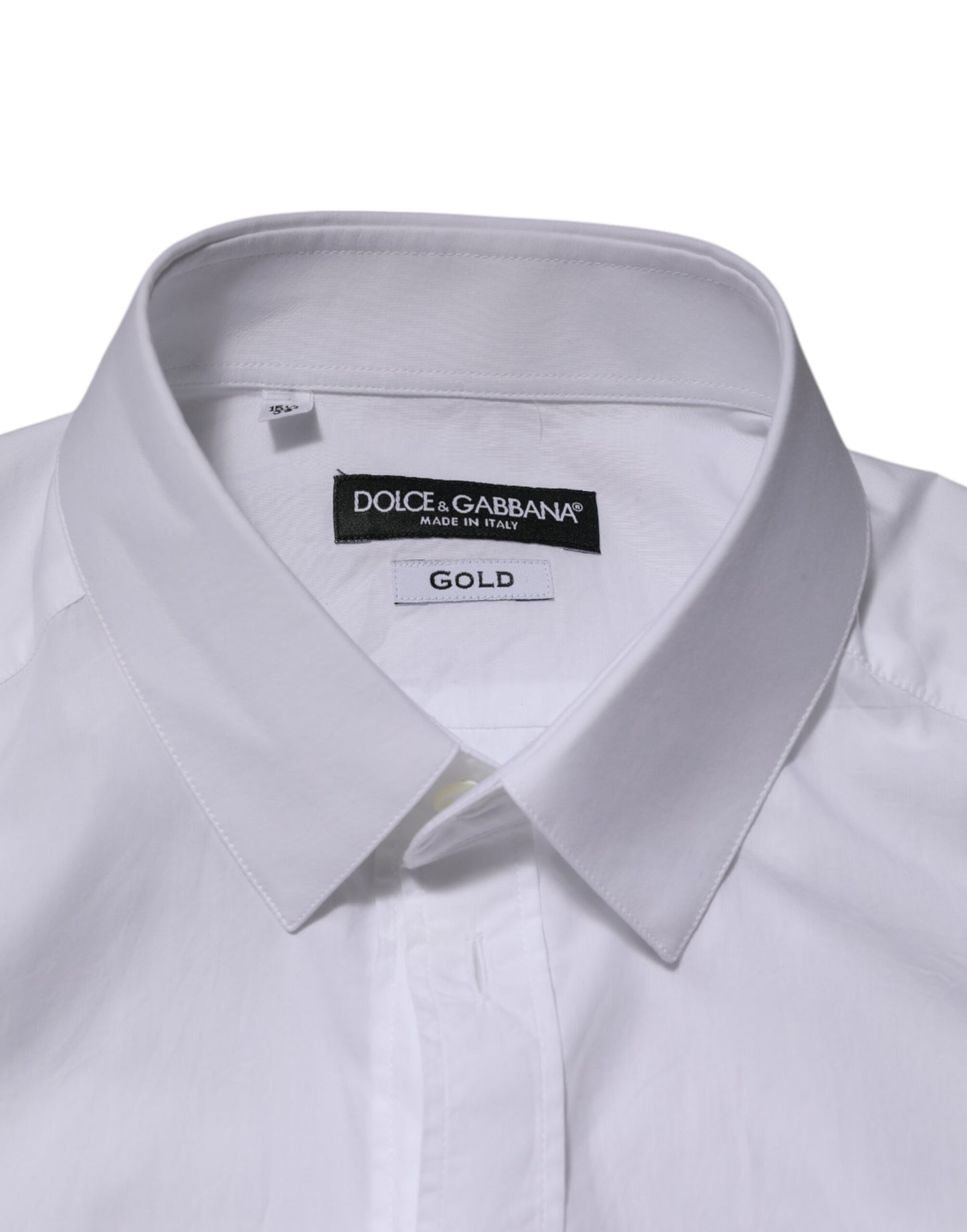 White Cotton GOLD Formal Men Longsleeves Shirt-Dolce & Gabbana-LabelTerrace.com