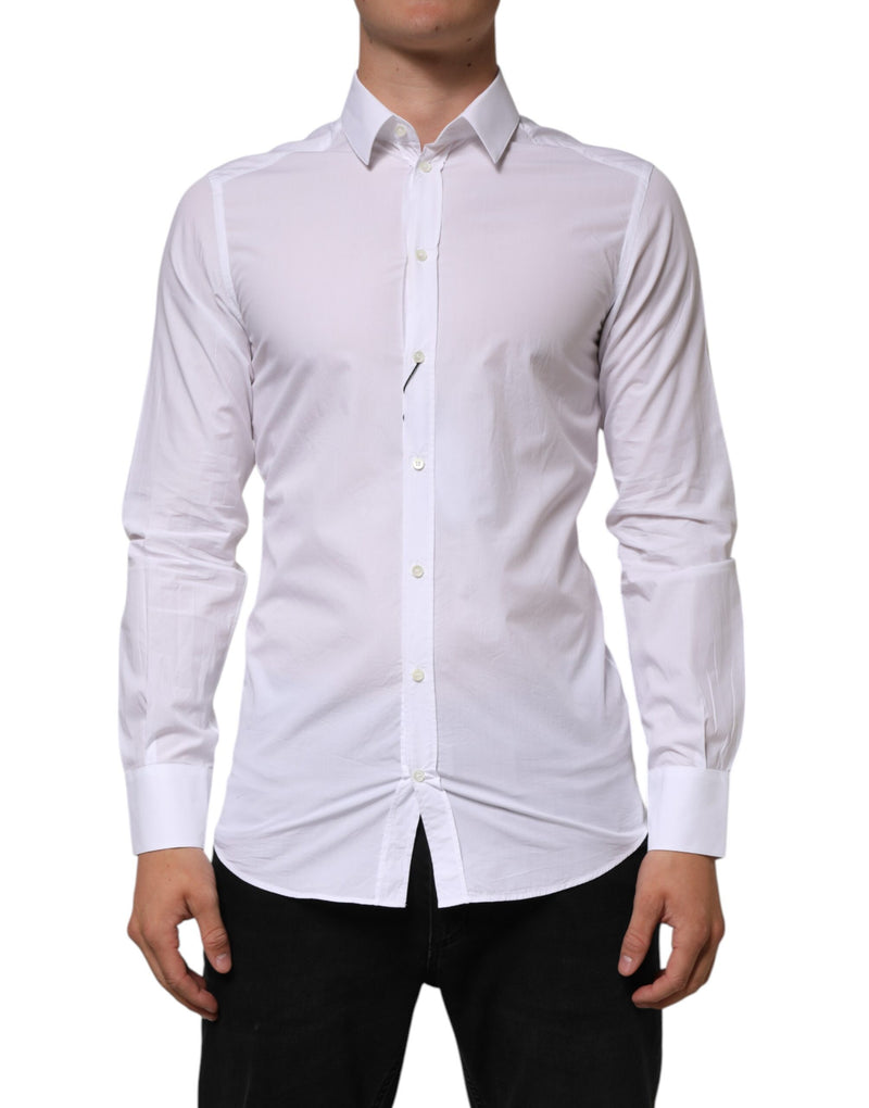 White Cotton GOLD Formal Men Longsleeves Shirt-Dolce & Gabbana-LabelTerrace.com