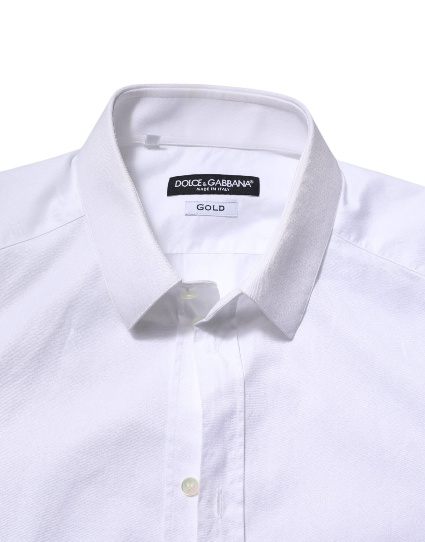 White Cotton GOLD Long Sleeve Men Dress Shirt-Dolce & Gabbana-LabelTerrace.com