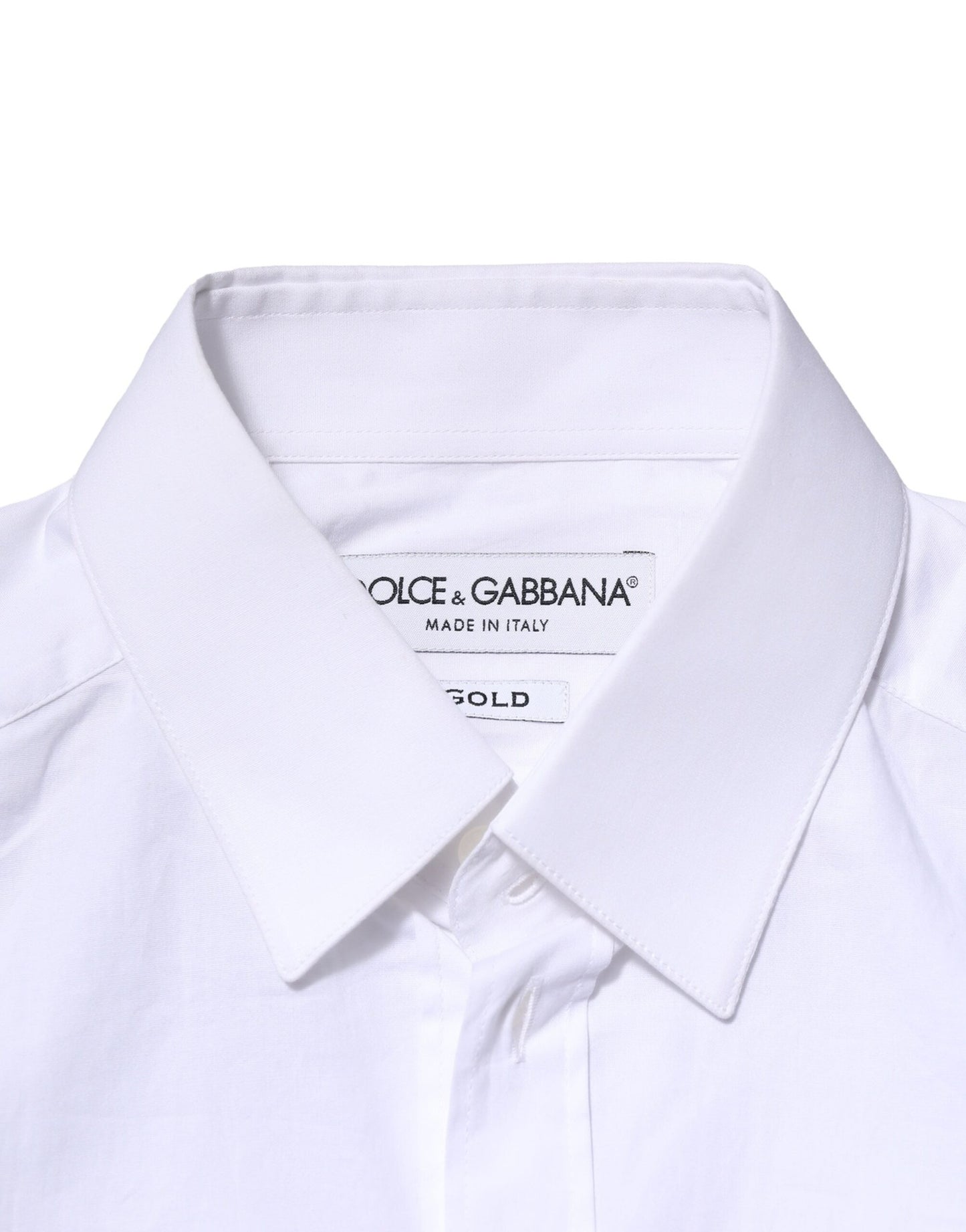 White Cotton GOLD Long Sleeves Dress Shirt-Dolce & Gabbana-LabelTerrace.com