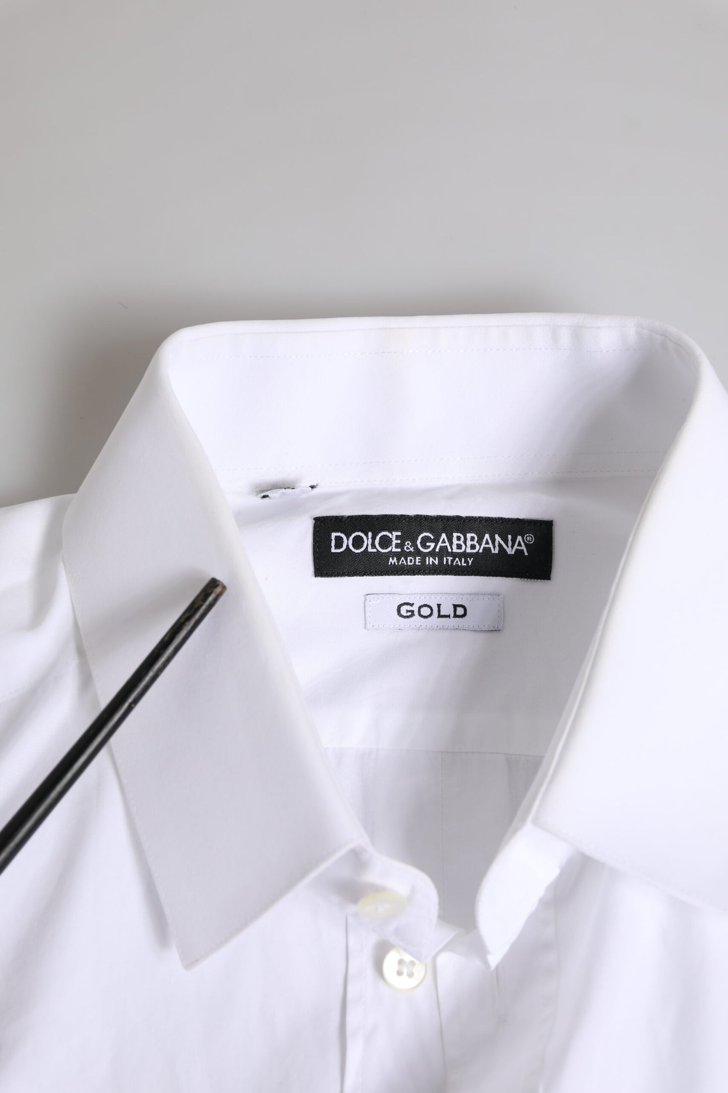 White Cotton GOLD Long Sleeves Dress Shirt-Dolce & Gabbana-LabelTerrace.com
