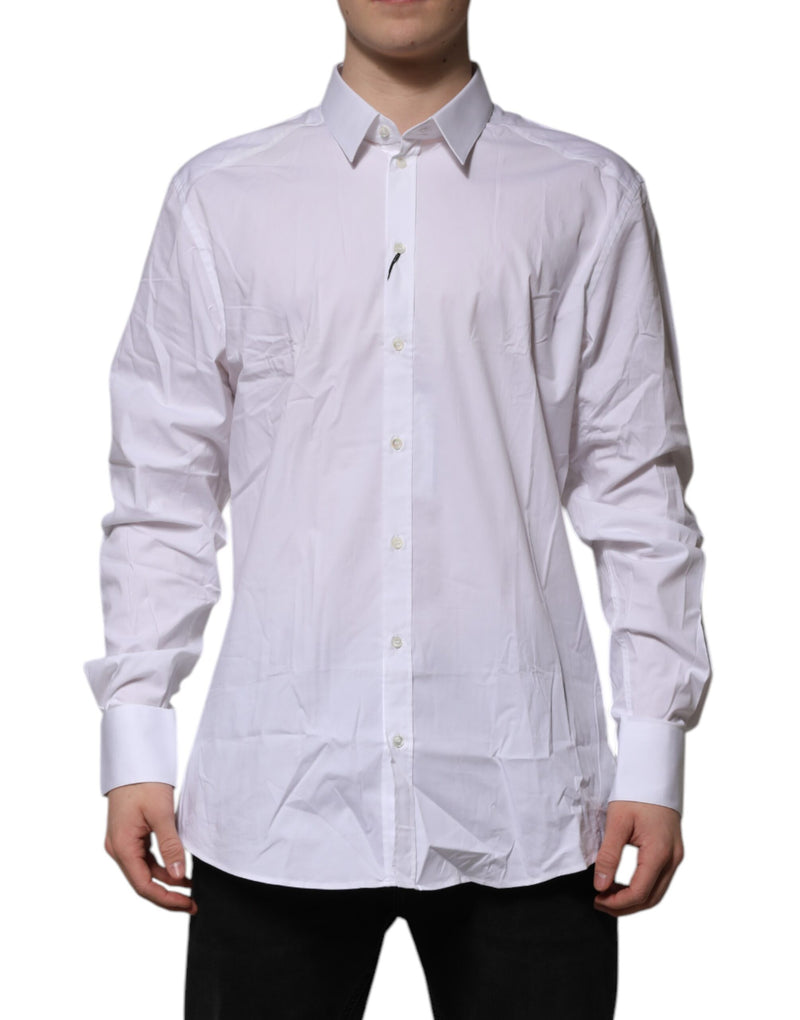 White Cotton GOLD Long Sleeves Dress Shirt-Dolce & Gabbana-LabelTerrace.com