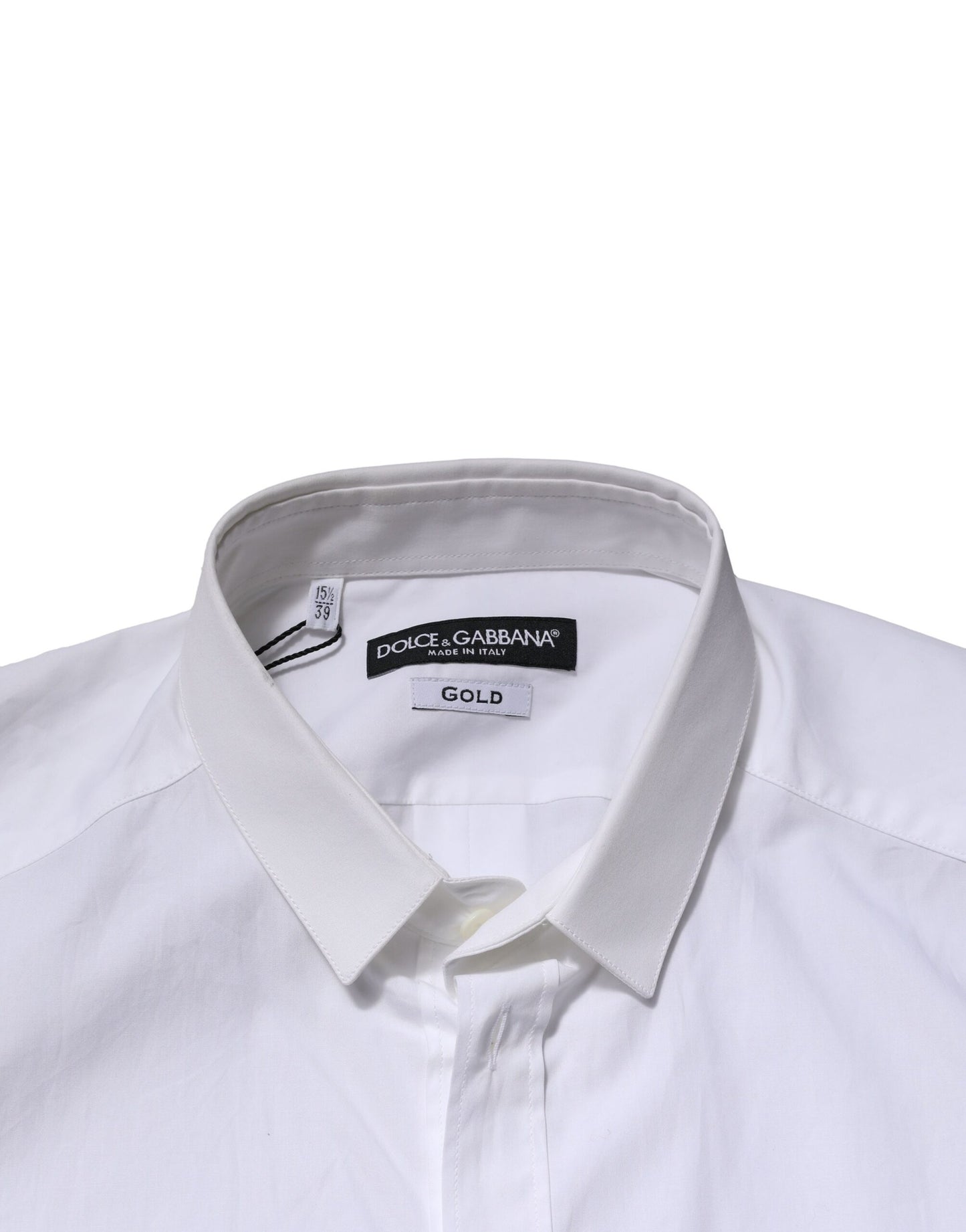 White Cotton GOLD Long Sleeves Formal Shirt-Dolce & Gabbana-LabelTerrace.com