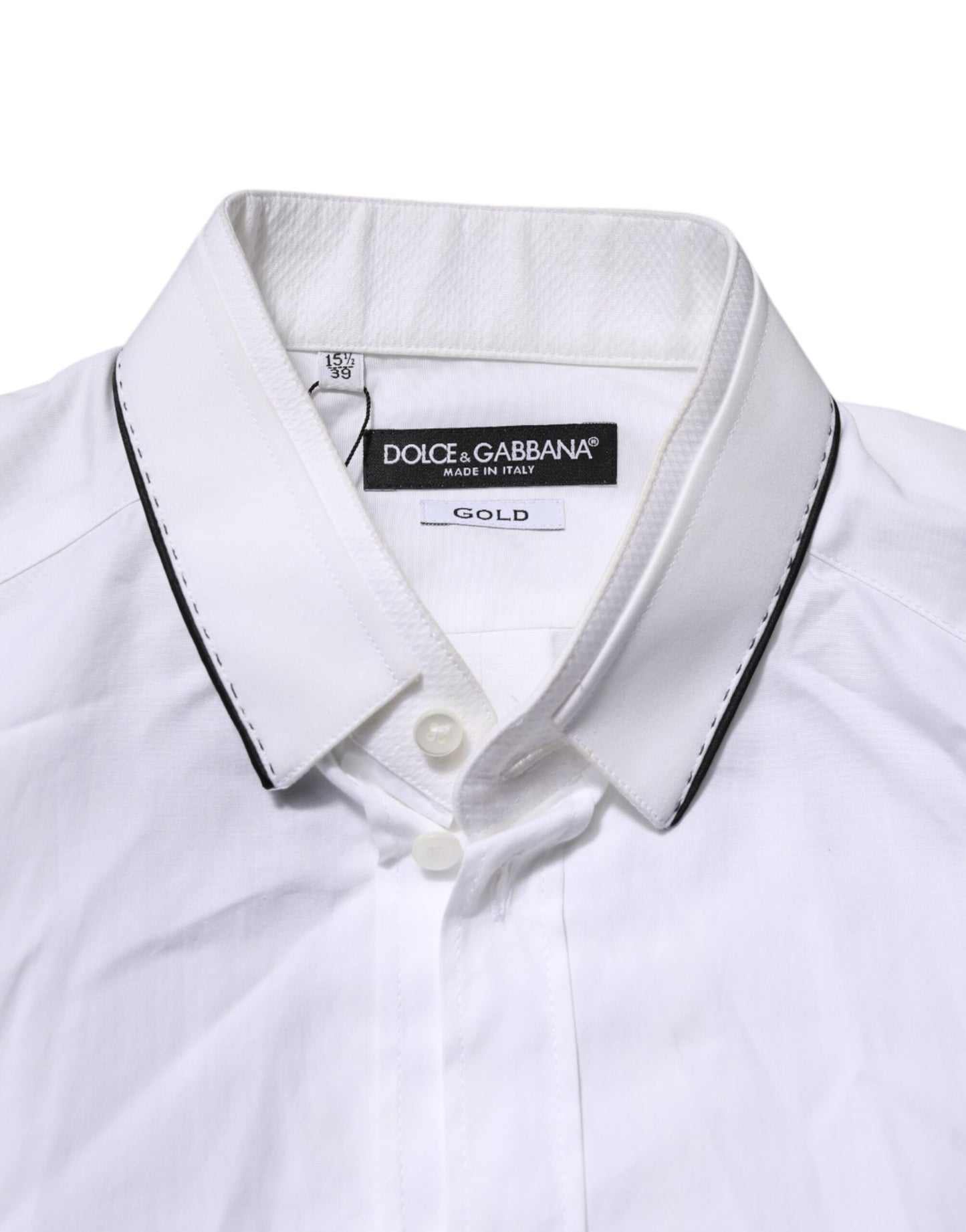 White Cotton GOLD Long Sleeves Formal Shirt-Dolce & Gabbana-LabelTerrace.com