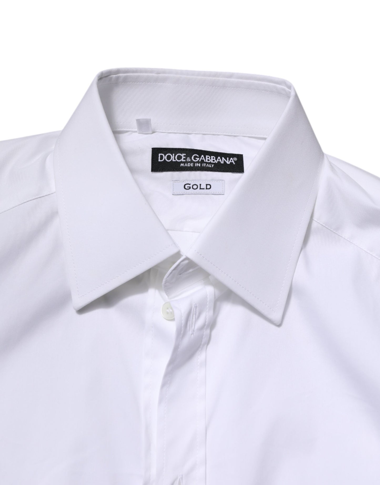 White Cotton GOLD Long Sleeves Formal Shirt-Dolce & Gabbana-LabelTerrace.com
