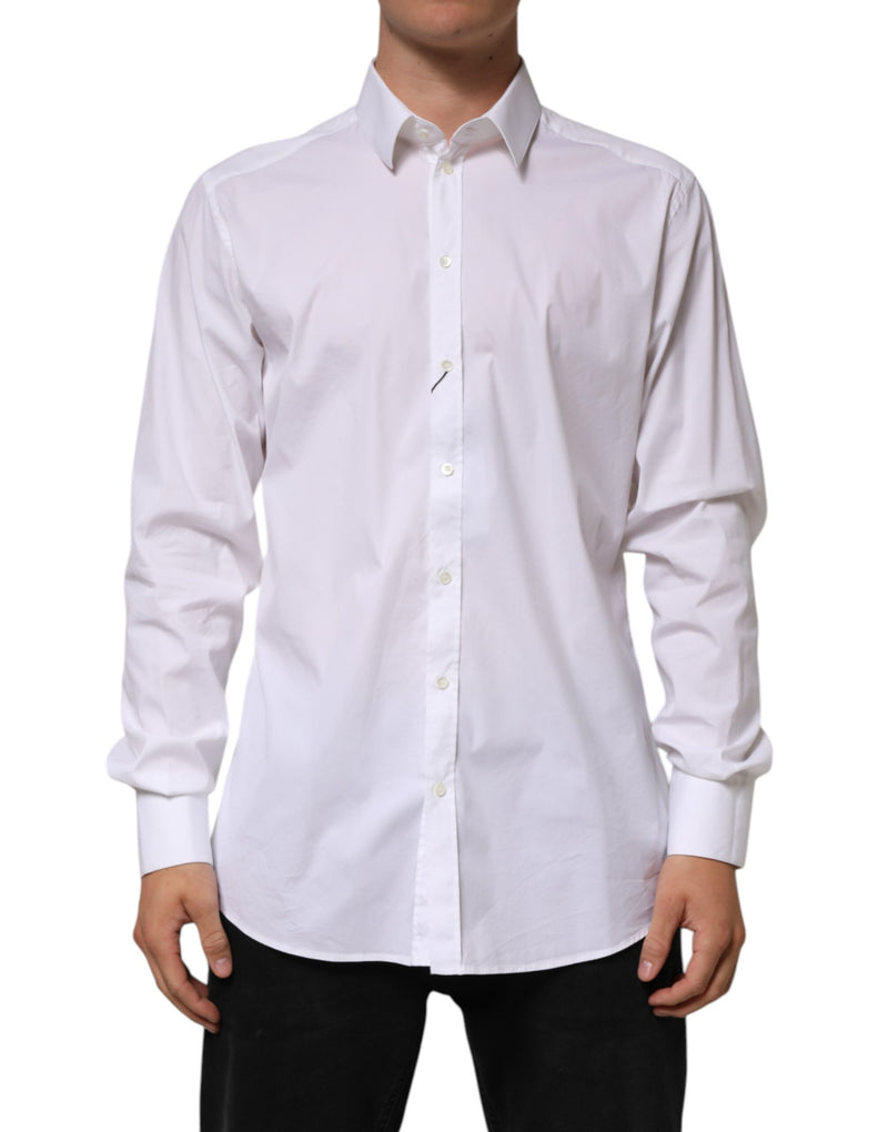 White Cotton GOLD Long Sleeves Formal Shirt-Dolce & Gabbana-LabelTerrace.com