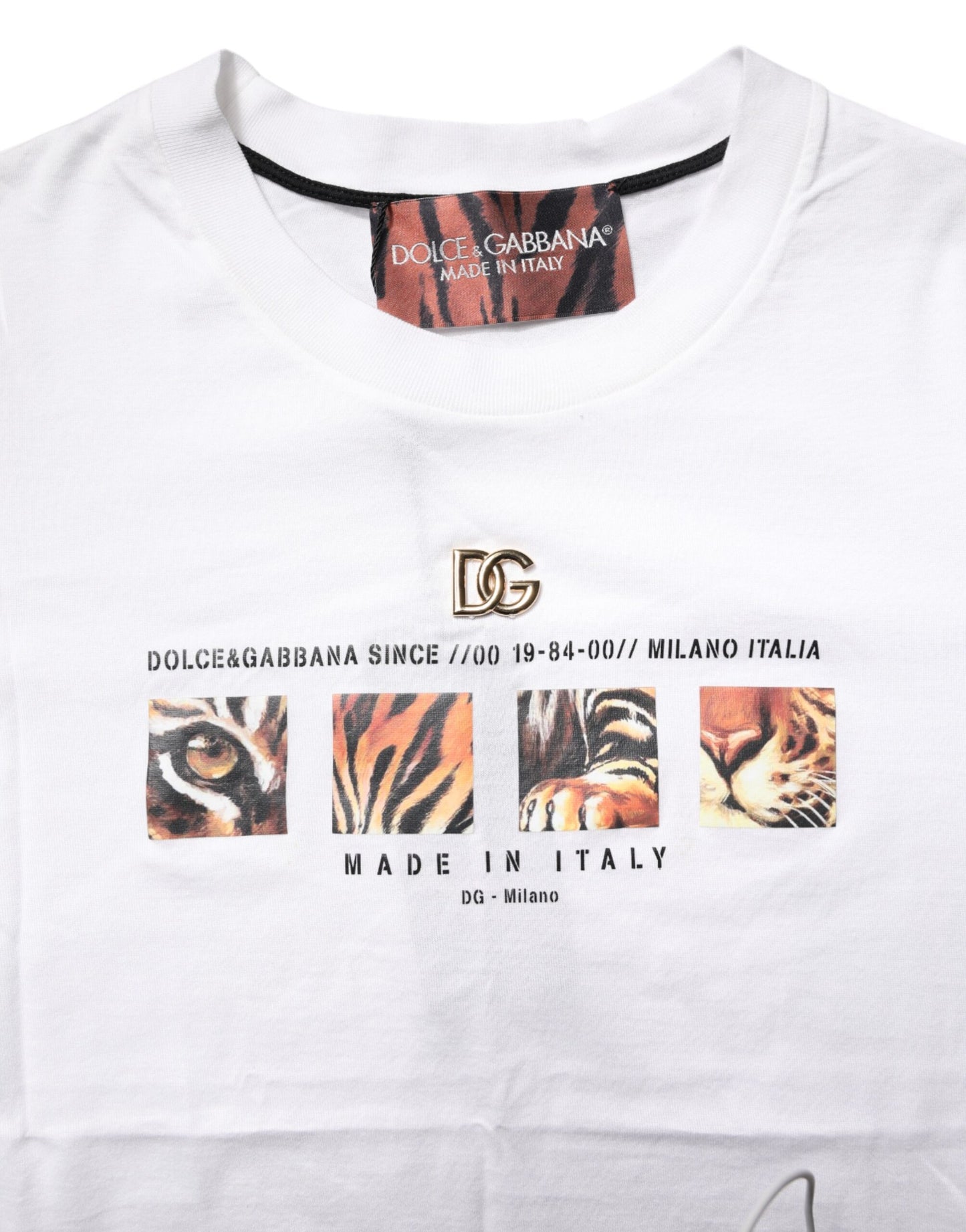 White Cotton Graphic Print Crew Neck T-shirt-Dolce & Gabbana-LabelTerrace.com