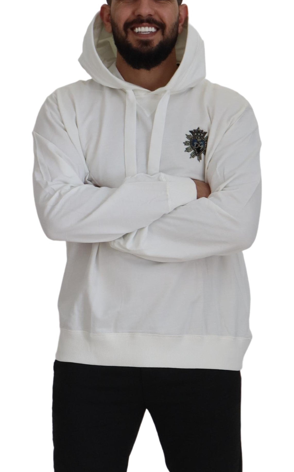 White Cotton Hooded Sweatshirt Sweater-Dolce & Gabbana-LabelTerrace.com