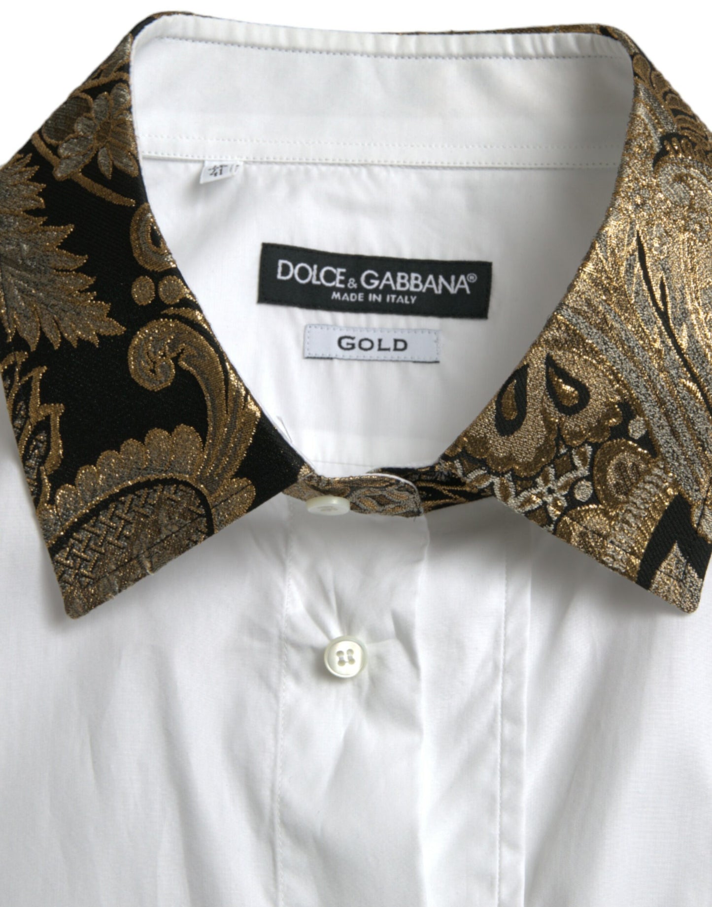 White Cotton Jacquard Formal GOLD Dress Shirt-Dolce & Gabbana-LabelTerrace.com