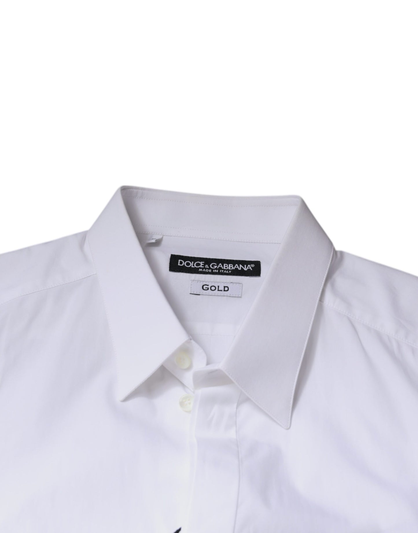 White Cotton Logo Formal Men GOLD Dress Shirt-Dolce & Gabbana-LabelTerrace.com