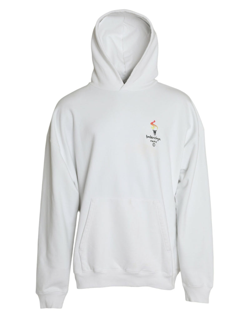 White Cotton Logo Hooded Pullover Sweatshirt Sweater-Balenciaga-LabelTerrace.com
