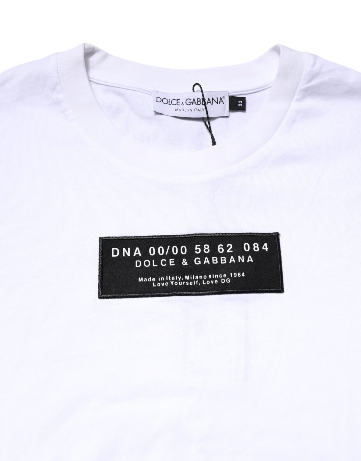 White Cotton Logo Patch Crew Neck T-shirt-Dolce & Gabbana-LabelTerrace.com