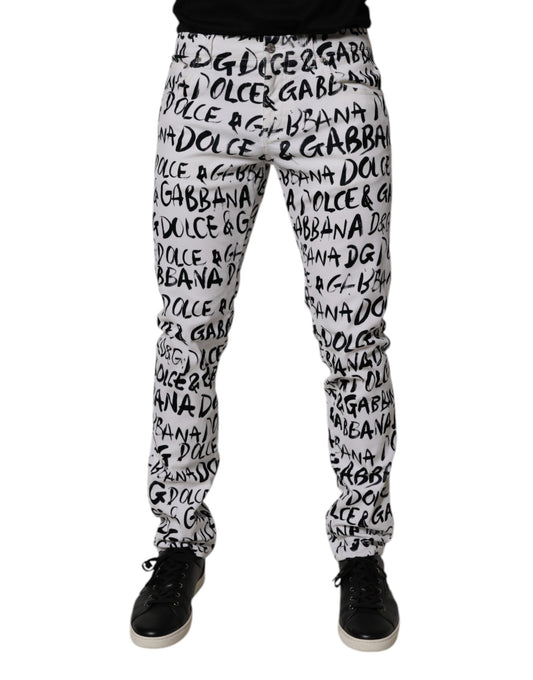White Cotton Logo Print Skinny Denim Jeans-Dolce & Gabbana-LabelTerrace.com