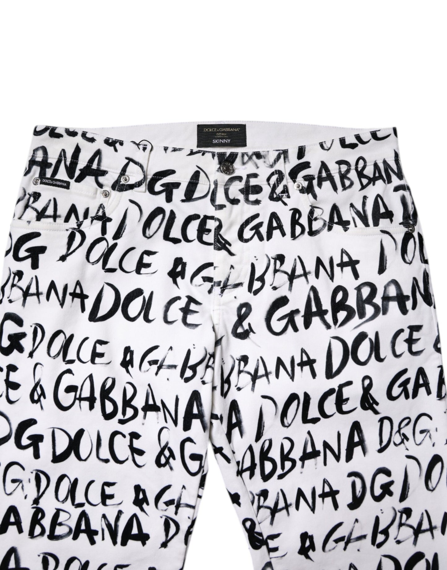 White Cotton Logo Print Skinny Denim Jeans-Dolce & Gabbana-LabelTerrace.com