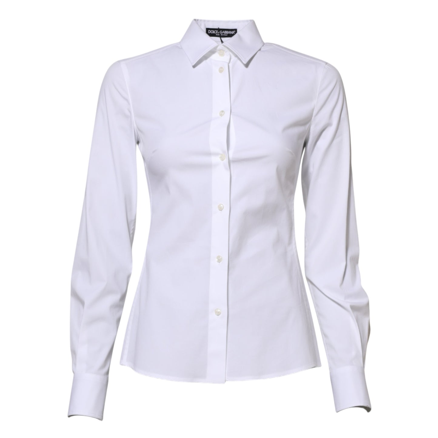 White Cotton Long Sleeves Collared Shirt Top-Dolce & Gabbana-LabelTerrace.com
