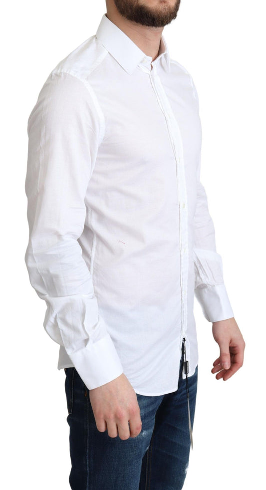 White Cotton Long Sleeves Formal Shirt-Dolce & Gabbana-LabelTerrace.com
