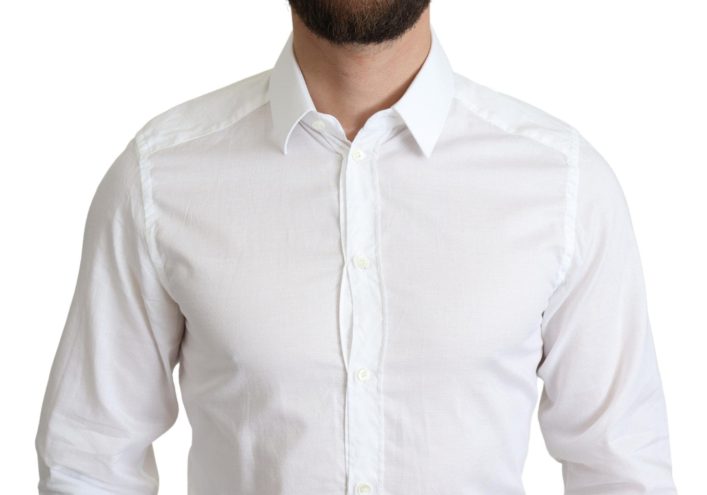 White Cotton Long Sleeves Formal Shirt-Dolce & Gabbana-LabelTerrace.com