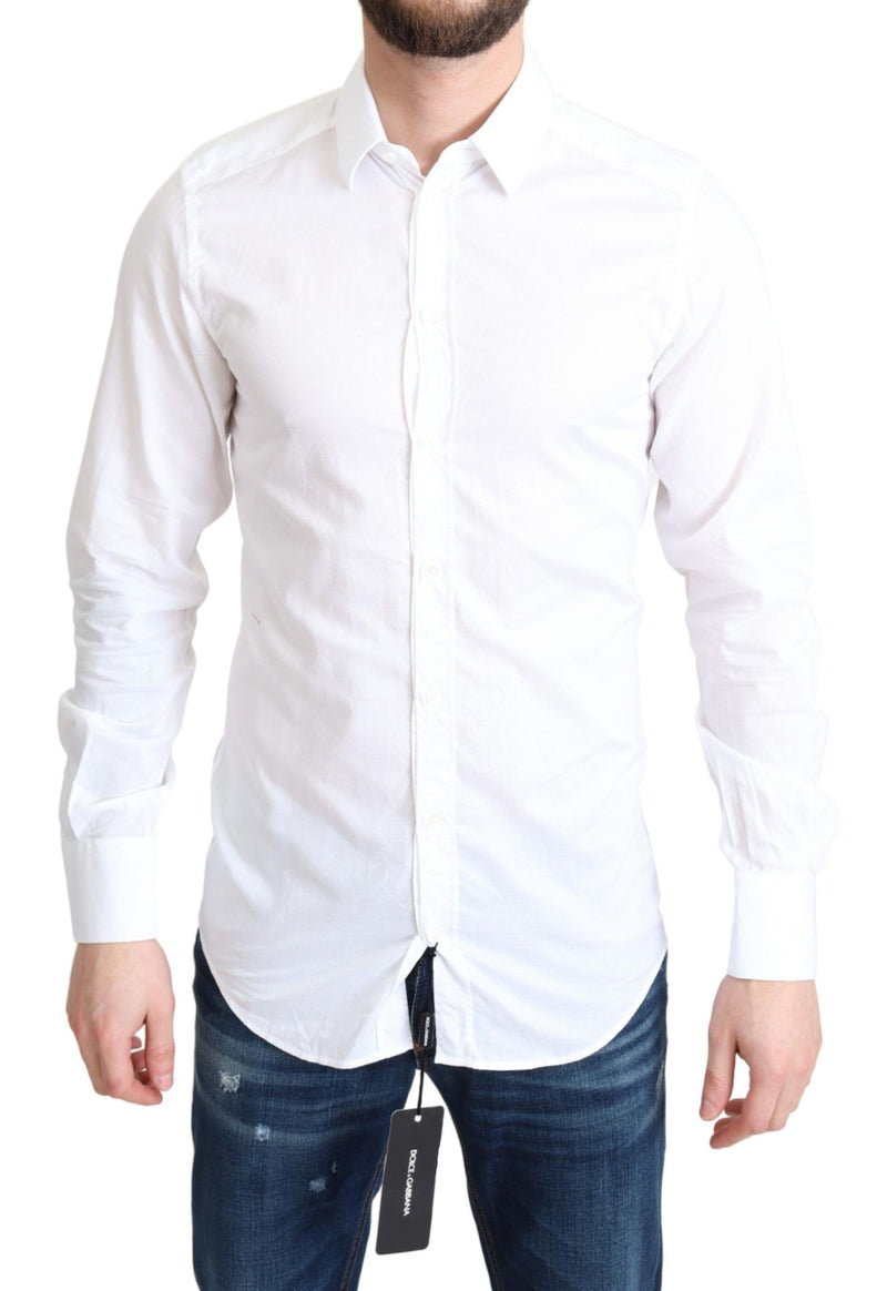 White Cotton Long Sleeves Formal Shirt-Dolce & Gabbana-LabelTerrace.com
