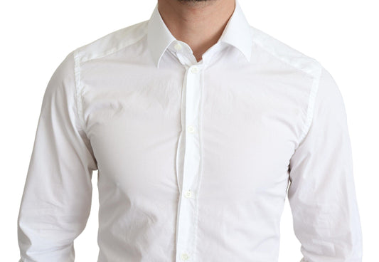 White Cotton Long Sleeves Men Formal Shirt-Dolce & Gabbana-LabelTerrace.com