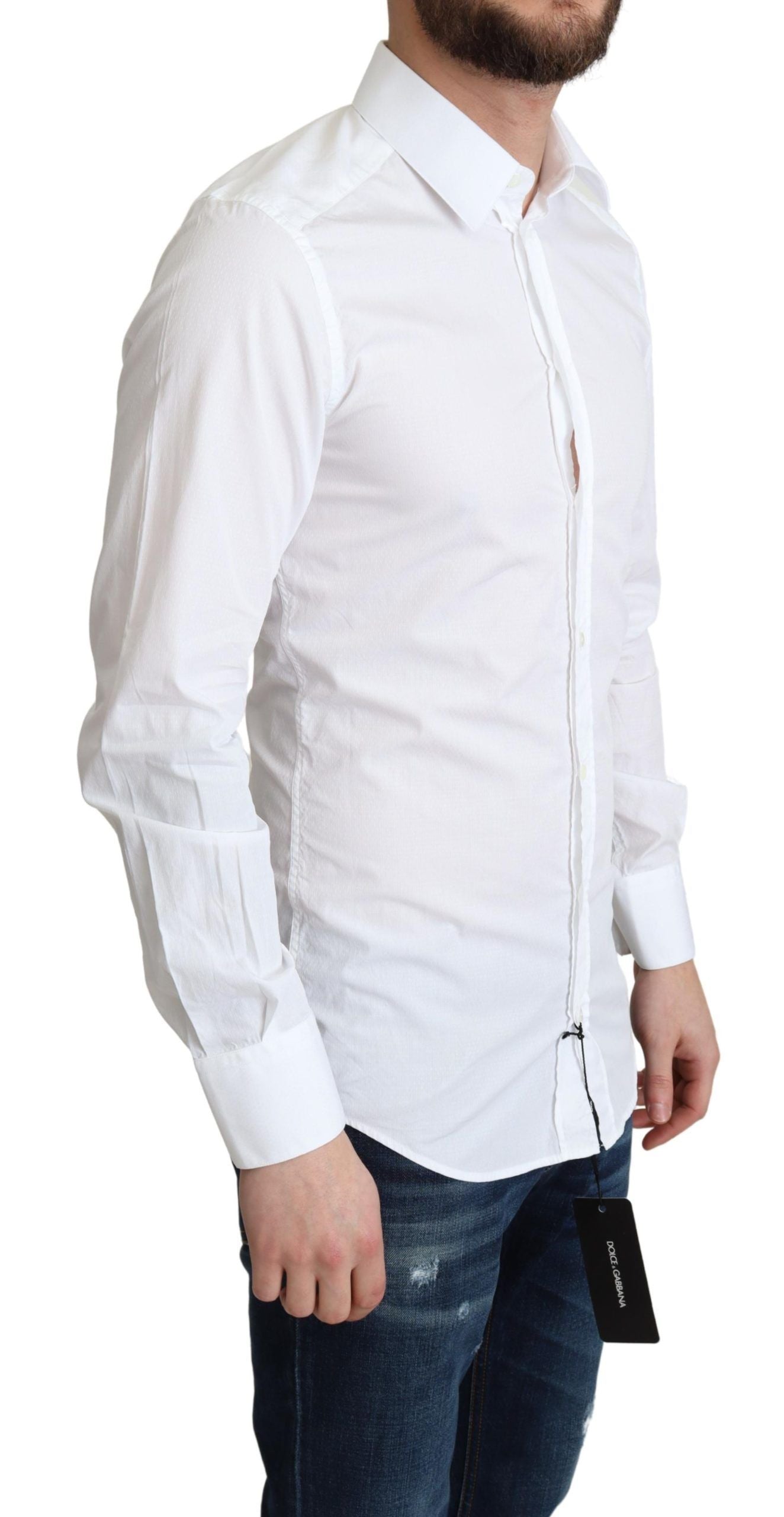 White Cotton Long Sleeves Men Formal Shirt-Dolce & Gabbana-LabelTerrace.com