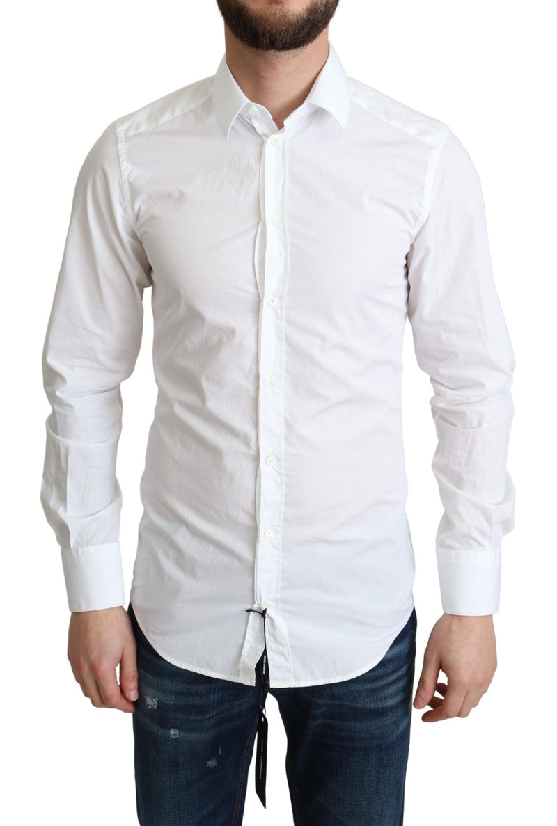 White Cotton Long Sleeves Men Formal Shirt-Dolce & Gabbana-LabelTerrace.com