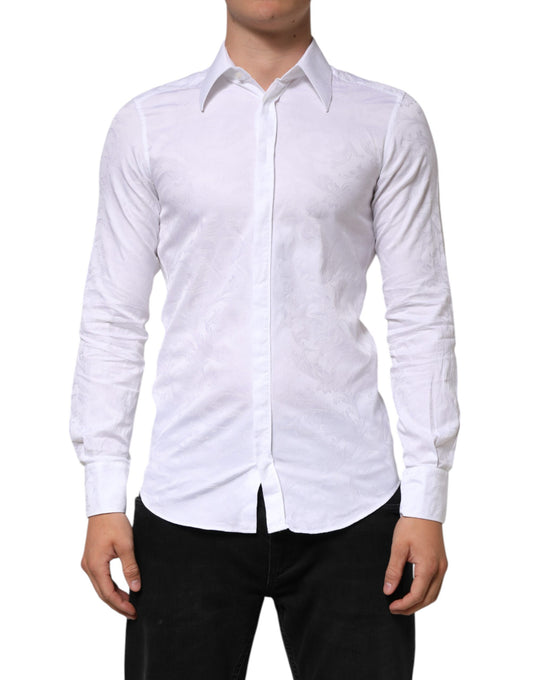 White Cotton MARTINI Paisley Jacquard Shirt-Dolce & Gabbana-LabelTerrace.com