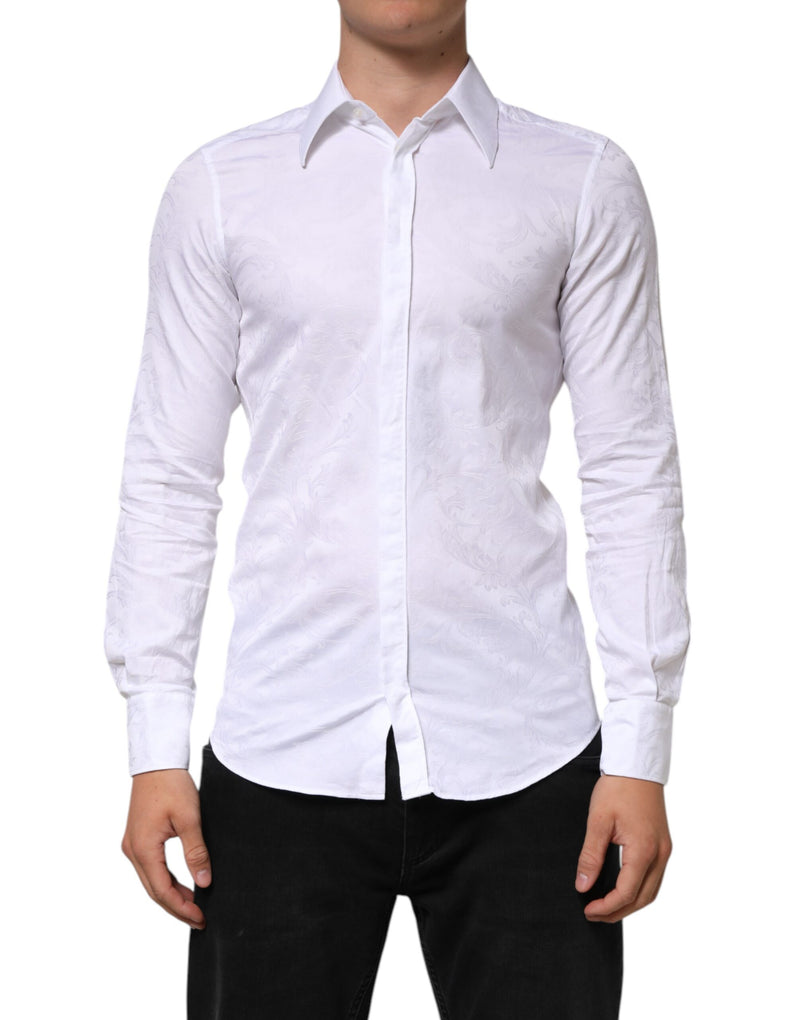 White Cotton MARTINI Paisley Jacquard Shirt-Dolce & Gabbana-LabelTerrace.com