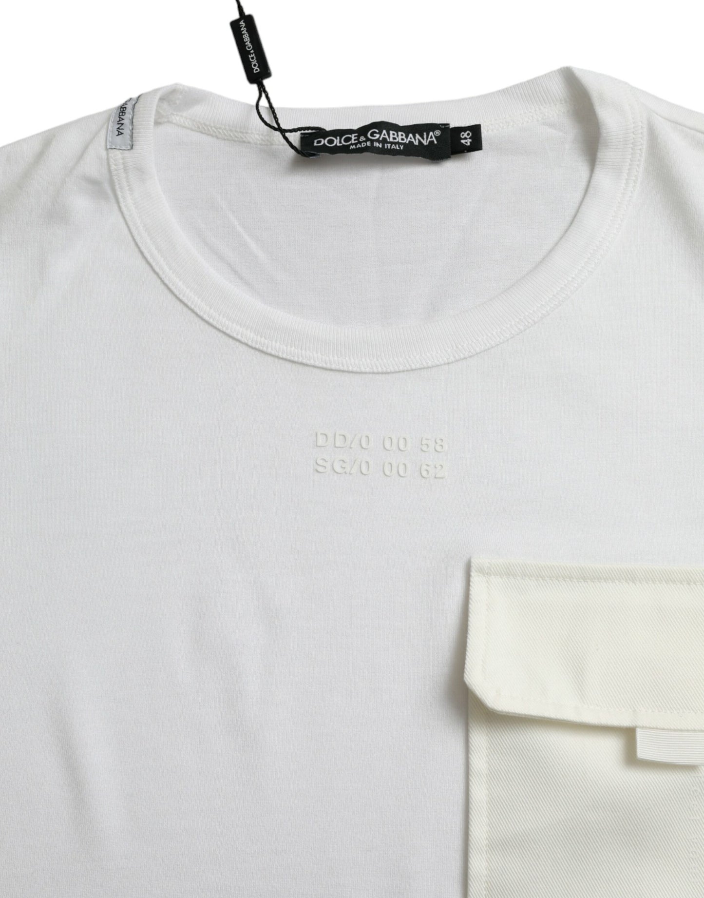 White Cotton Pocket Short Sleeves T-shirt-Dolce & Gabbana-LabelTerrace.com