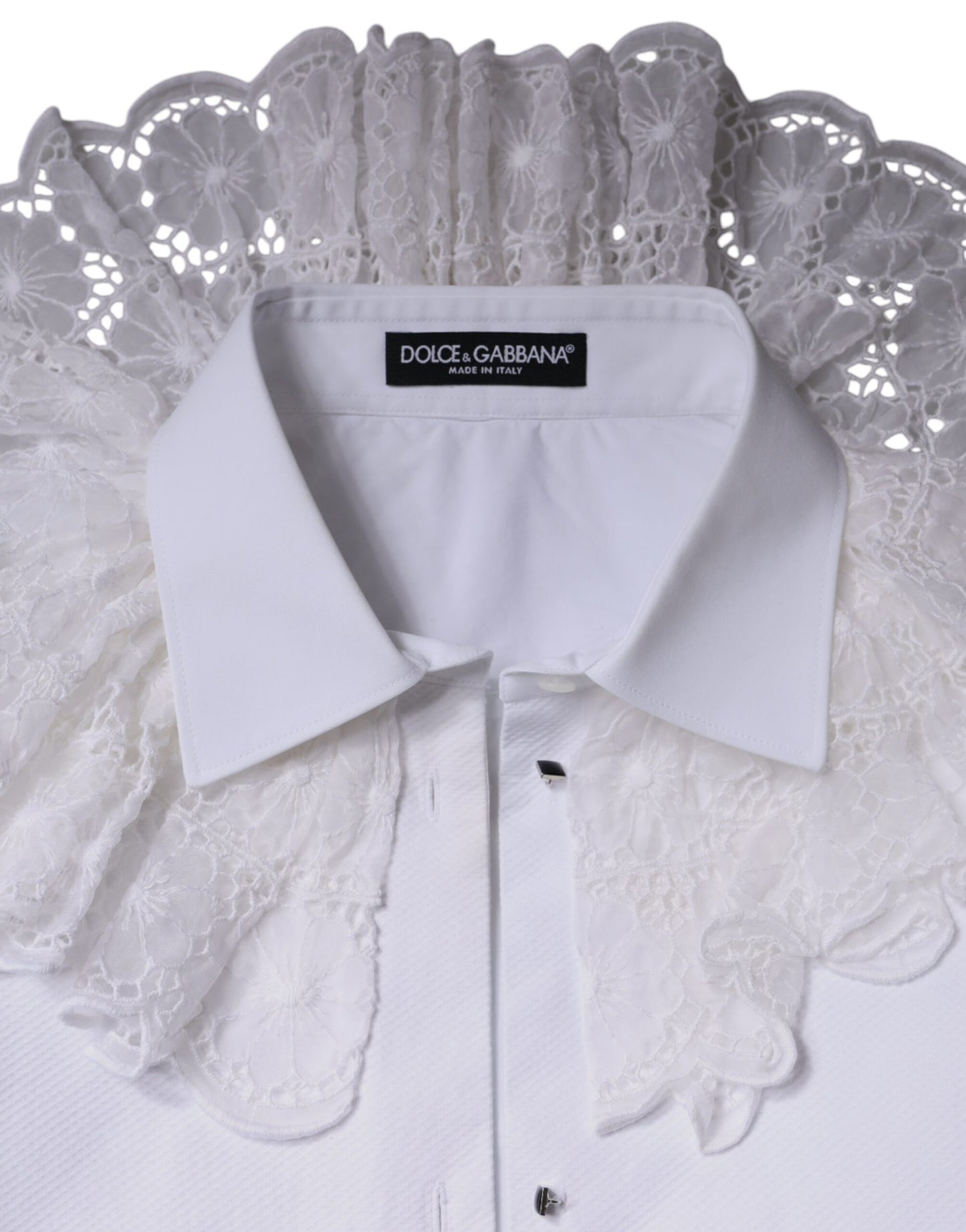 White Cotton Poplin Shirt Dress Blouse Top-Dolce & Gabbana-LabelTerrace.com