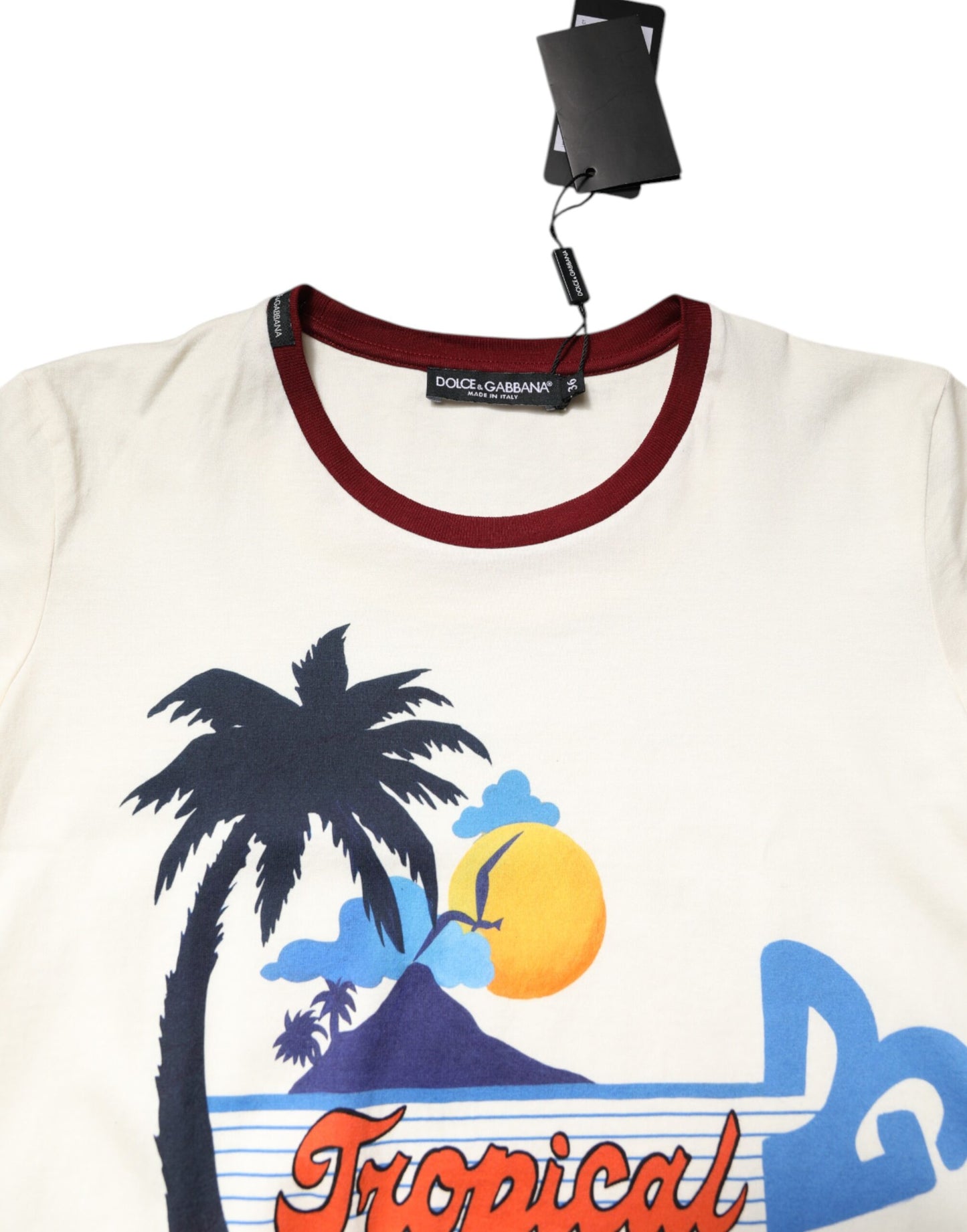 White Cotton Print Short Sleeves Top T-shirt-Dolce & Gabbana-LabelTerrace.com