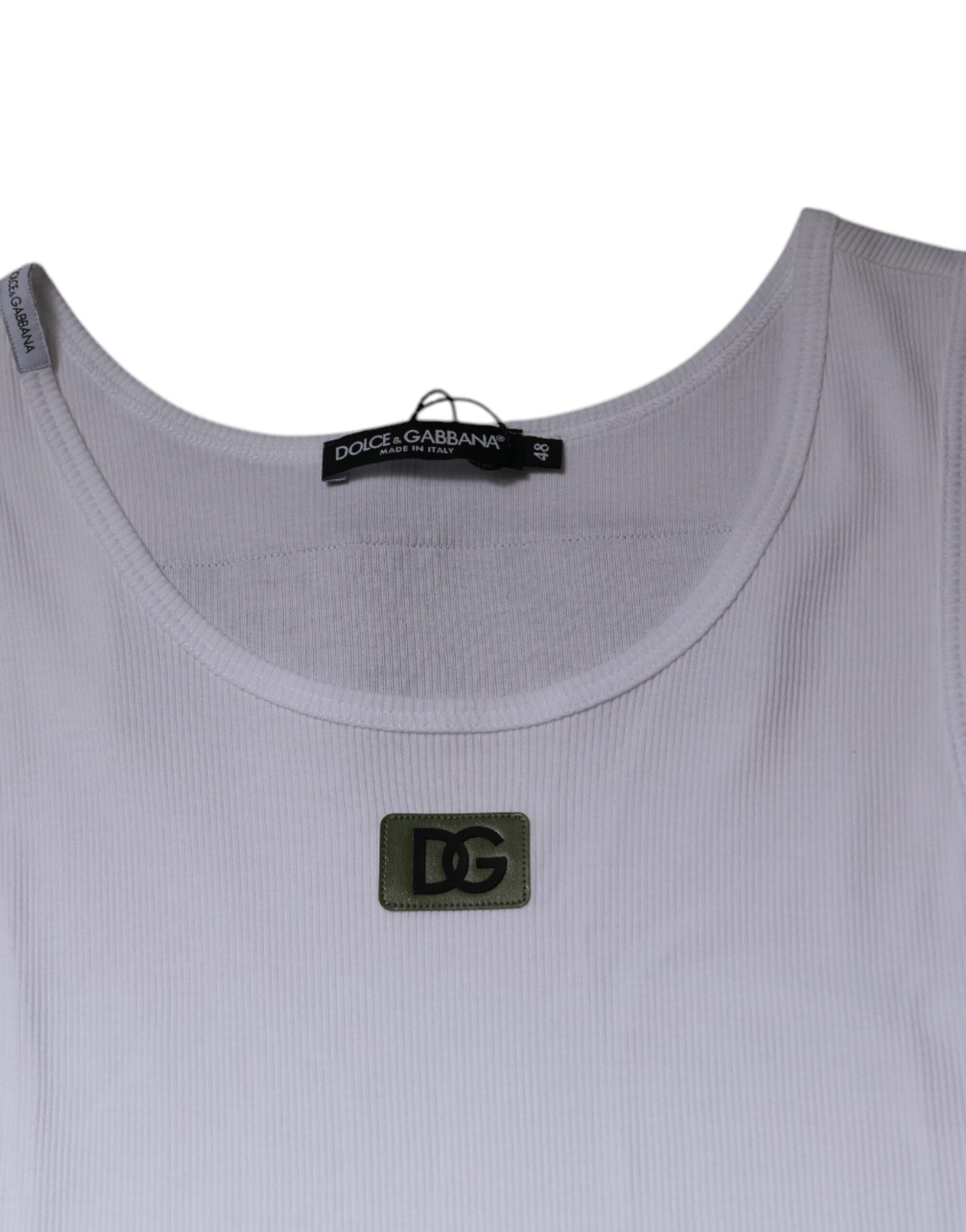 White Cotton Round Neck Sleeveless T-shirt-Dolce & Gabbana-LabelTerrace.com