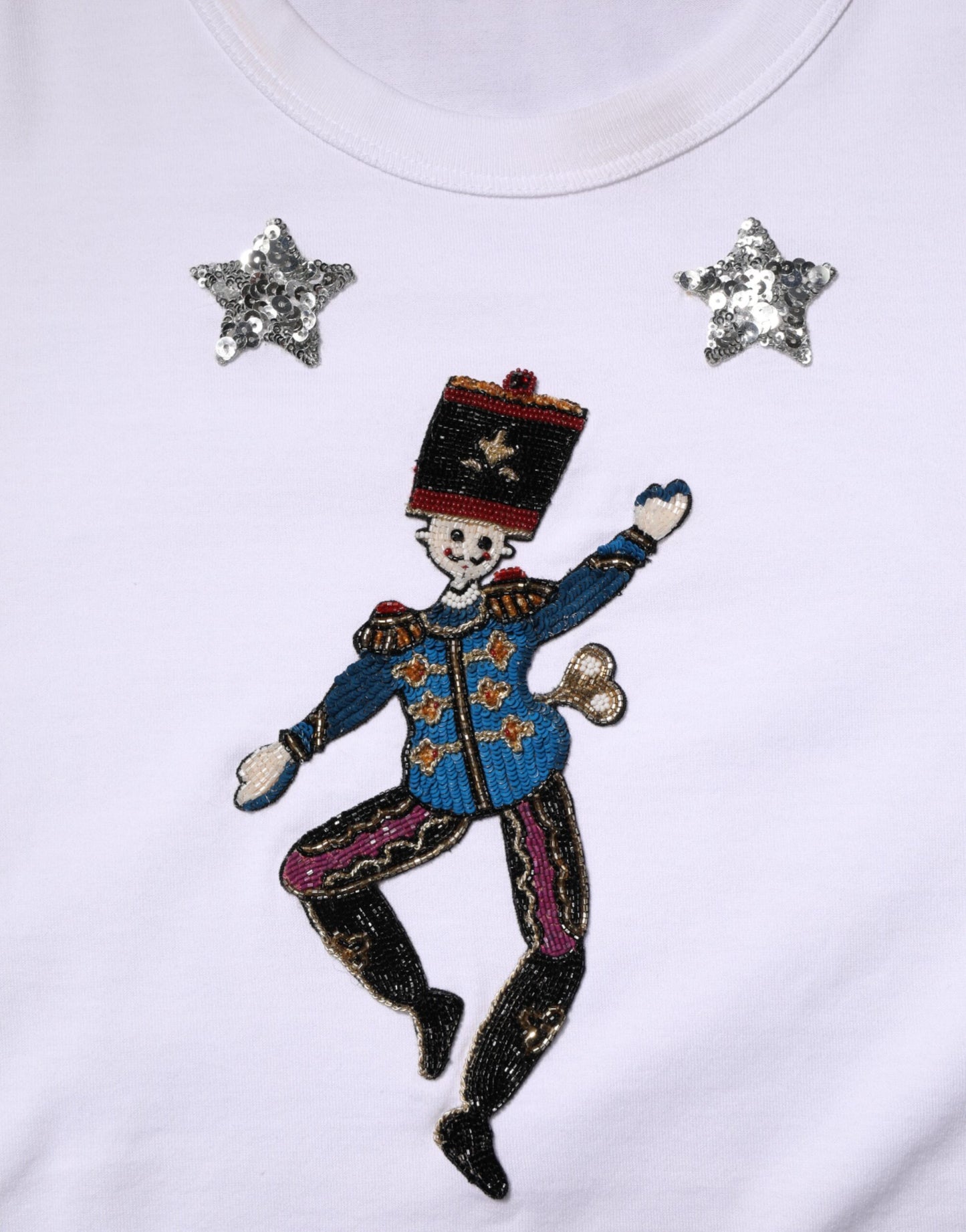 White Cotton Sequin Embellished Top T-shirt-Dolce & Gabbana-LabelTerrace.com