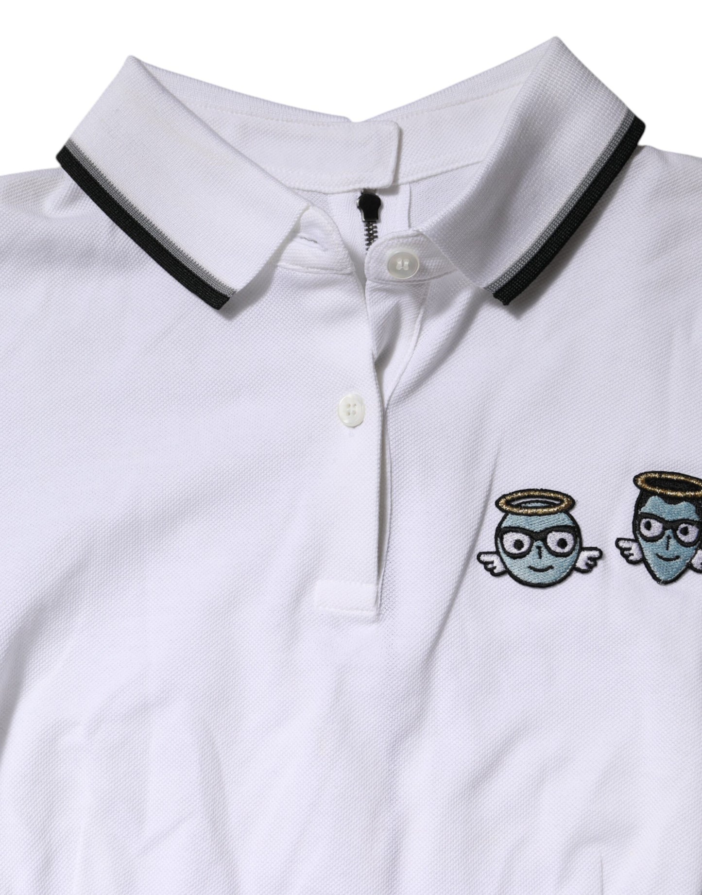 White Cotton Short Sleeves Collared Polo Top-Dolce & Gabbana-LabelTerrace.com