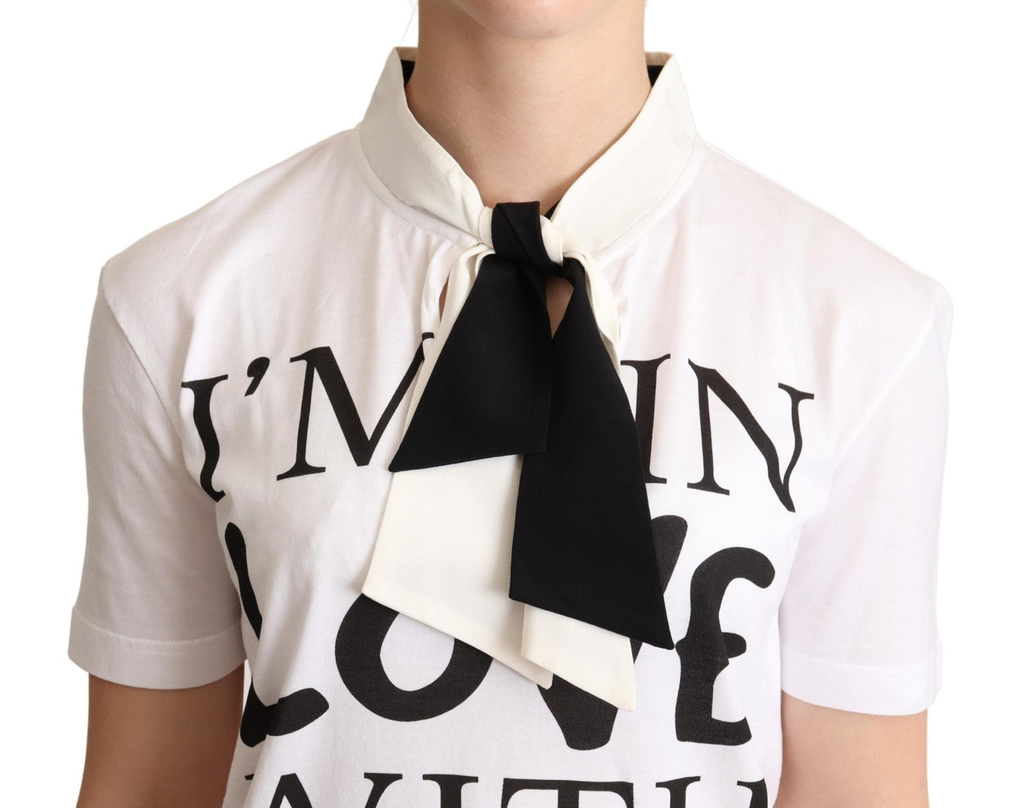 White Cotton Silk Blend Ascot Collar T-shirt-Dolce & Gabbana-LabelTerrace.com