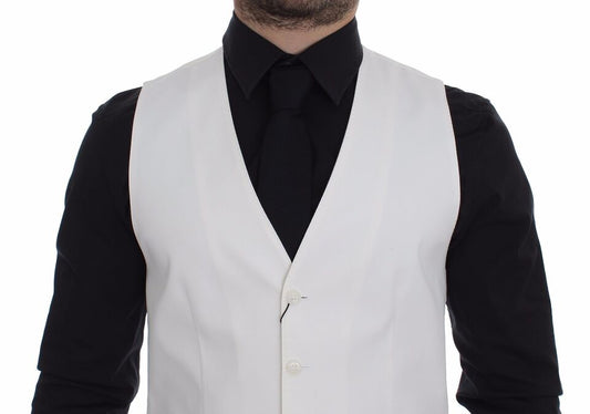 White Cotton Silk Blend Dress Vest Blazer-Dolce & Gabbana-LabelTerrace.com