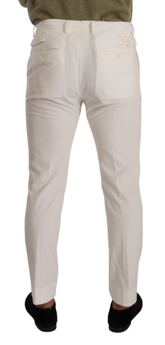 White Cotton Skinny Corduroy Trouser Pants-Dolce & Gabbana-LabelTerrace.com