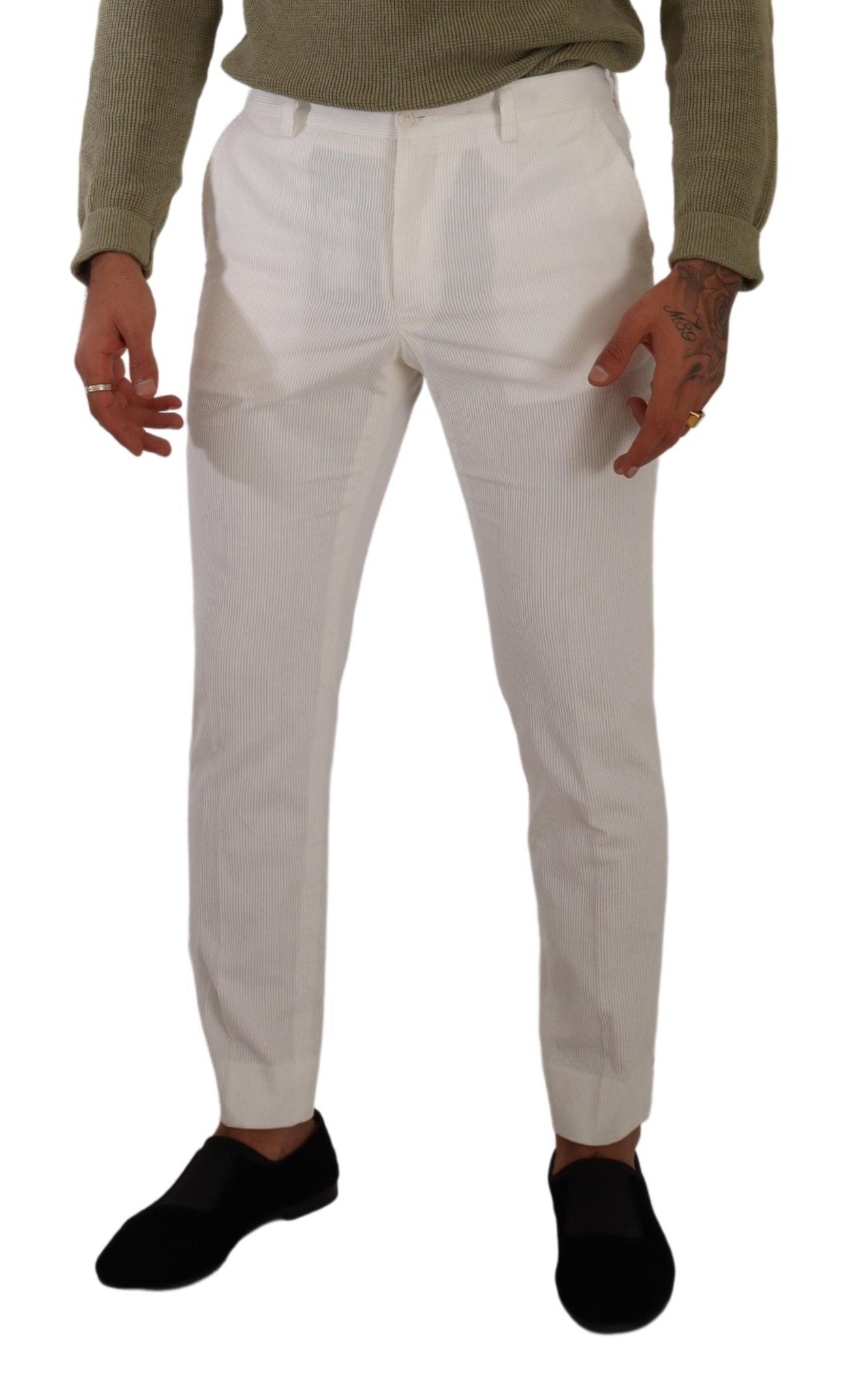 White Cotton Skinny Corduroy Trouser Pants-Dolce & Gabbana-LabelTerrace.com