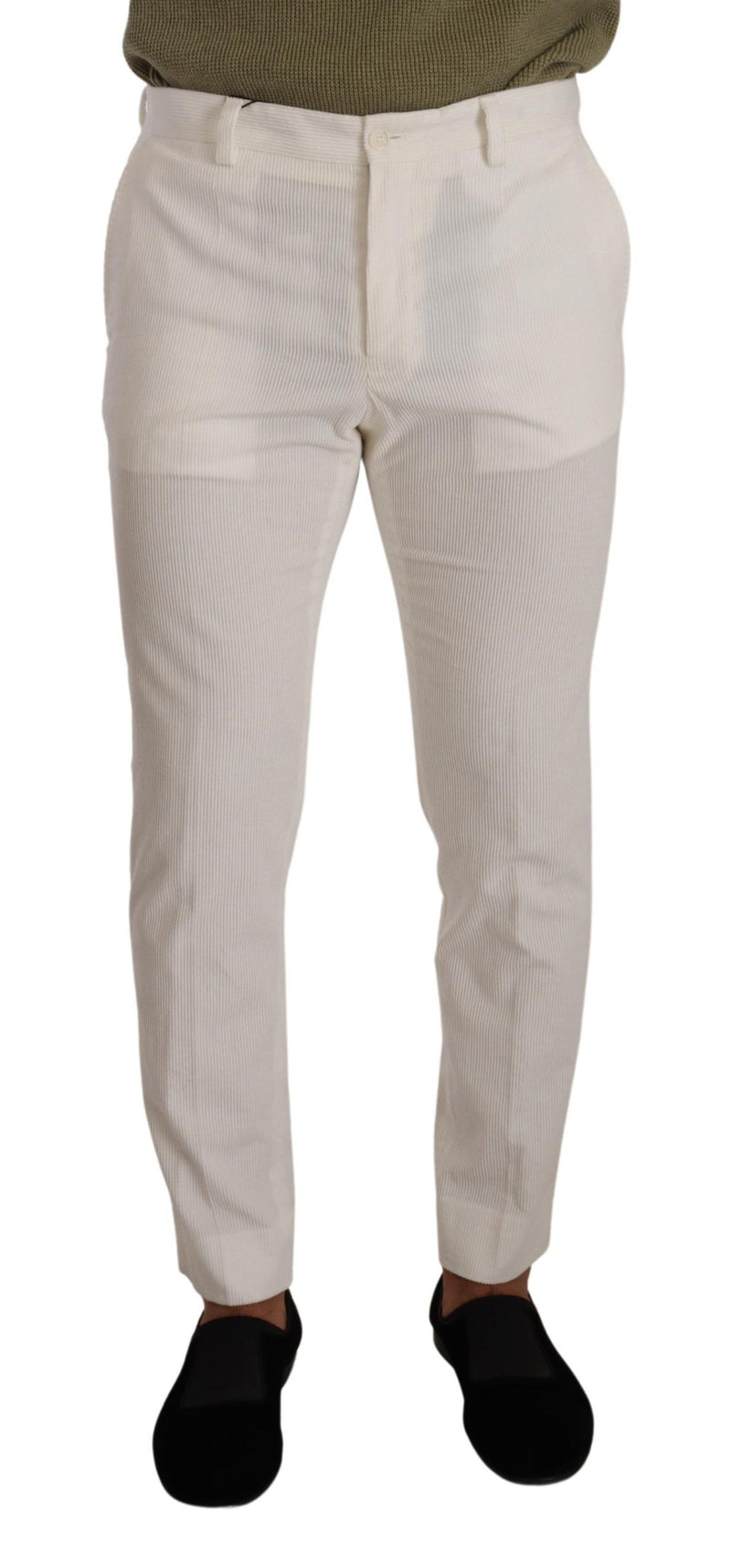 White Cotton Skinny Corduroy Trouser Pants-Dolce & Gabbana-LabelTerrace.com
