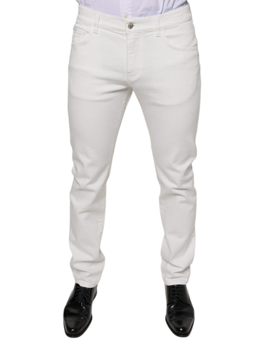 White Cotton Skinny Slim Men Denim Jeans-Dolce & Gabbana-LabelTerrace.com