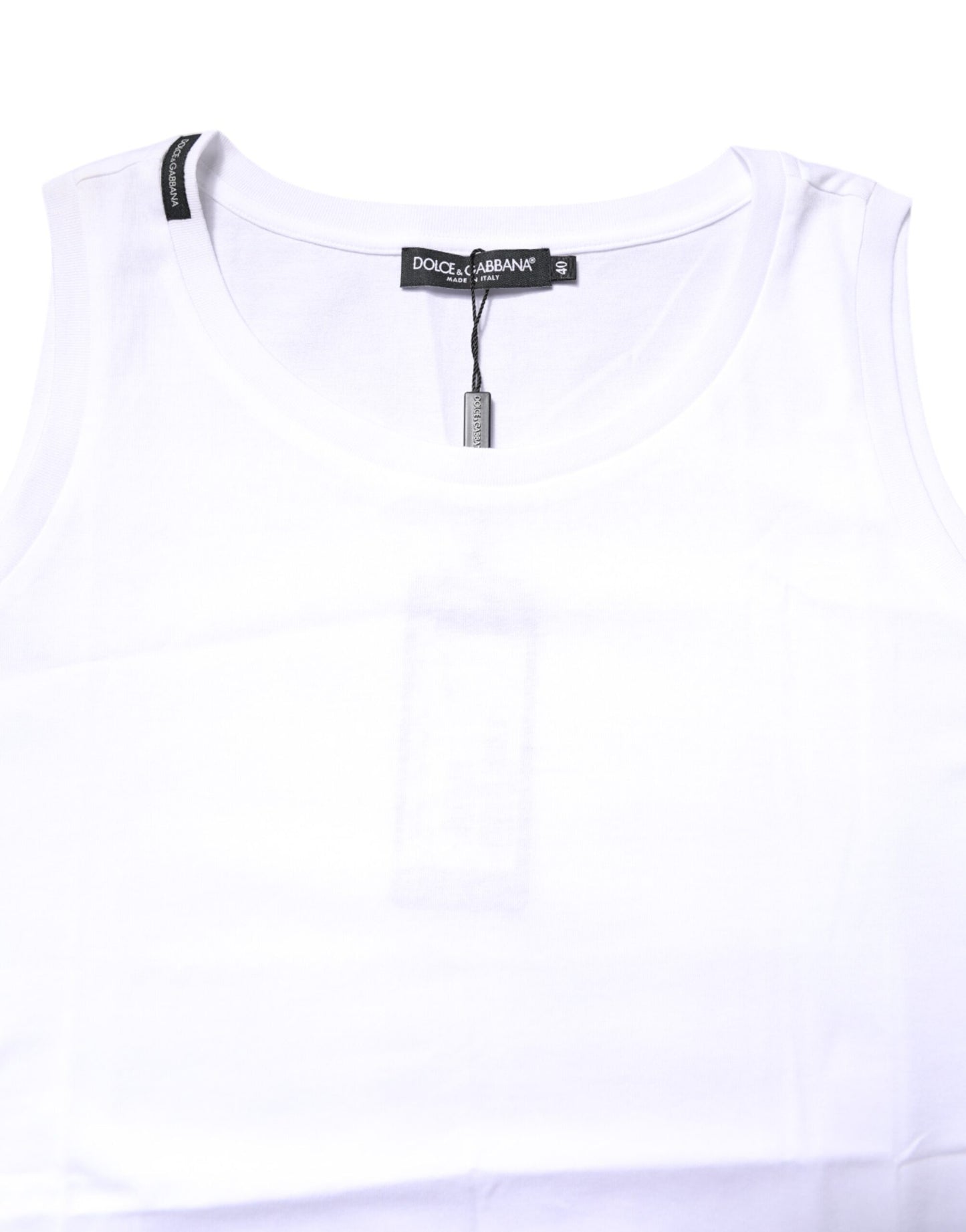 White Cotton Sleeveless Crew Neck T-shirt-Dolce & Gabbana-LabelTerrace.com