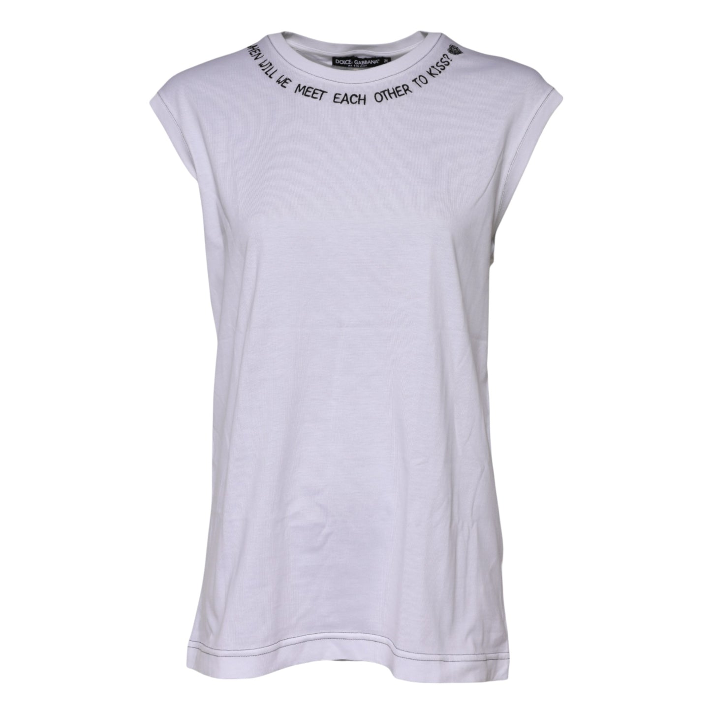 White Cotton Sleeveless Printed Tank T-shirt-Dolce & Gabbana-LabelTerrace.com