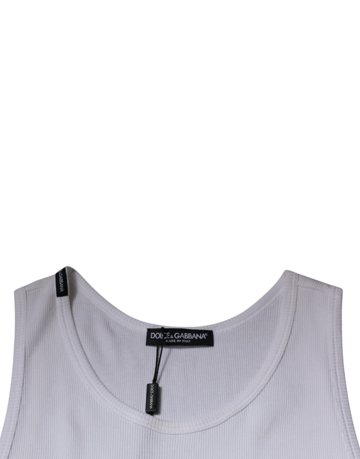 White Cotton Sleeveless Round Neck Tank T-shirt-Dolce & Gabbana-LabelTerrace.com