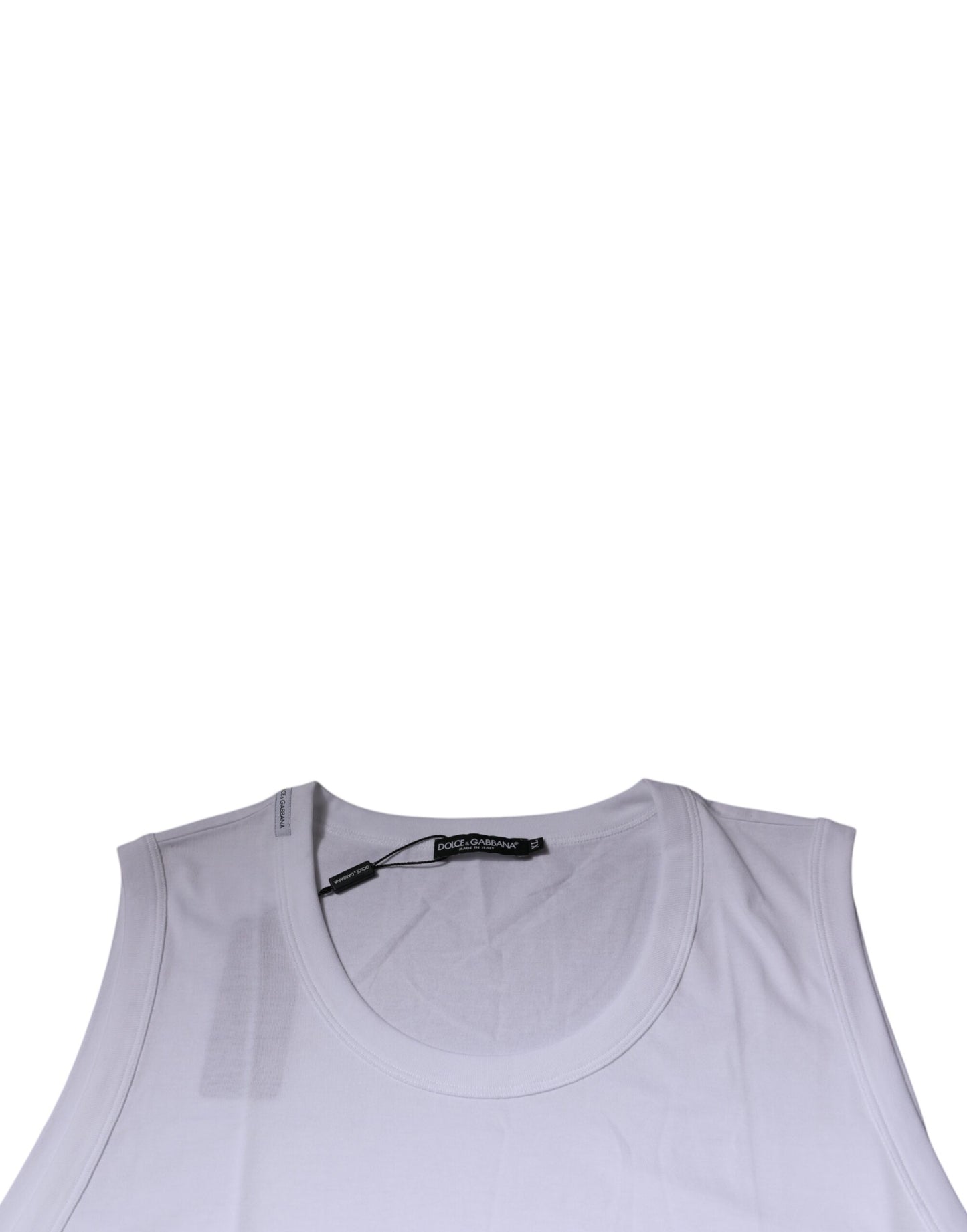 White Cotton Sleeveless Round Neck Tank T-shirt-Dolce & Gabbana-LabelTerrace.com