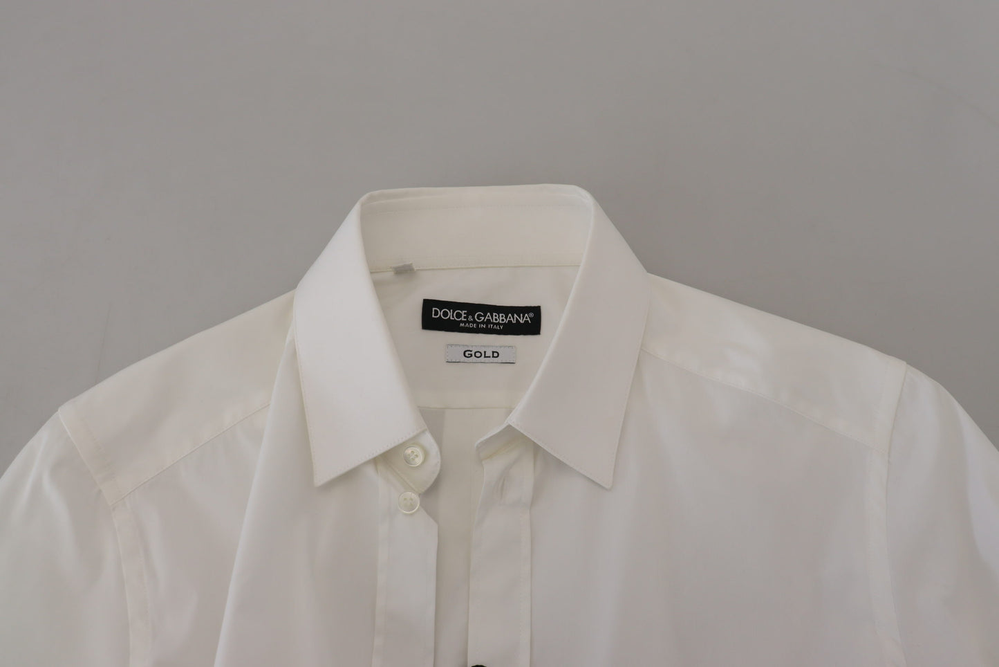 White Cotton Slim Fit Formal Dress GOLD Shirt-Dolce & Gabbana-LabelTerrace.com