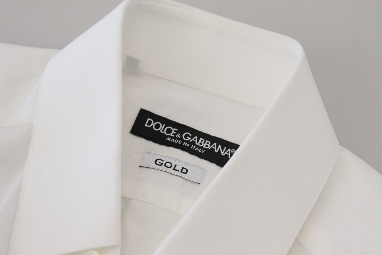 White Cotton Slim Fit Formal Dress GOLD Shirt-Dolce & Gabbana-LabelTerrace.com