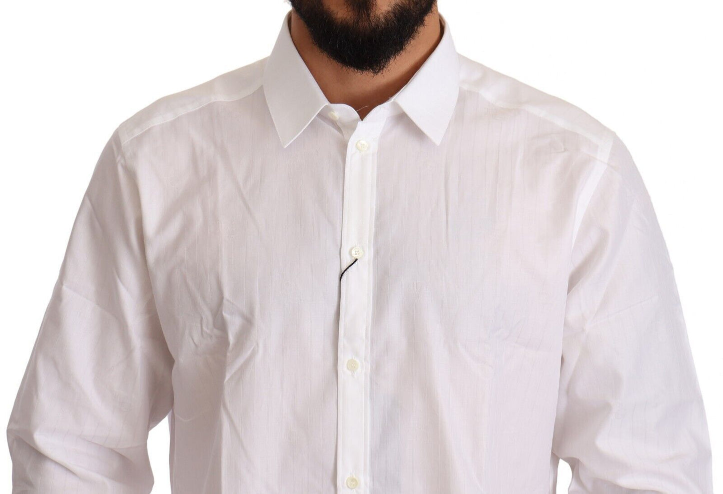 White Cotton Slim Fit Men MARTINI Shirt-Dolce & Gabbana-LabelTerrace.com