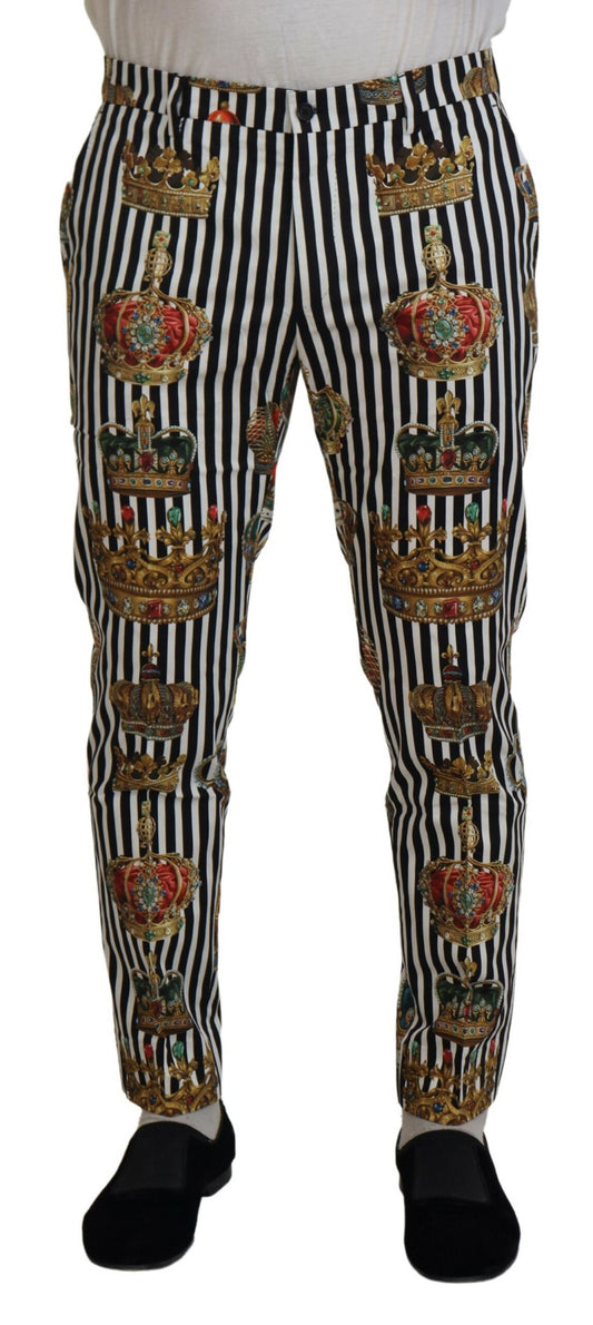 White Cotton Stretch Crown Trouser Pants-Dolce & Gabbana-LabelTerrace.com